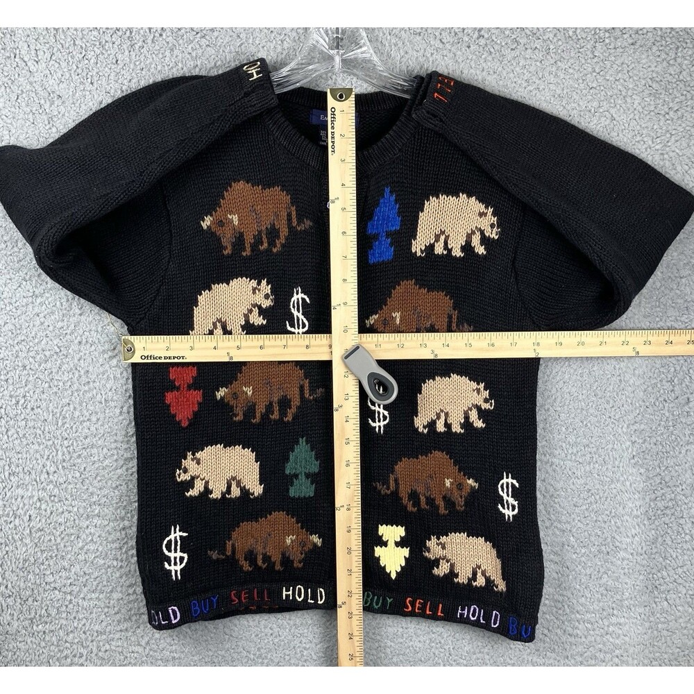 VTG Y2K Eagle's Eye Stock Market Snap Cardigan M Bulls Bears Buy-Sell-Hold RARE - Picture 3 of 12